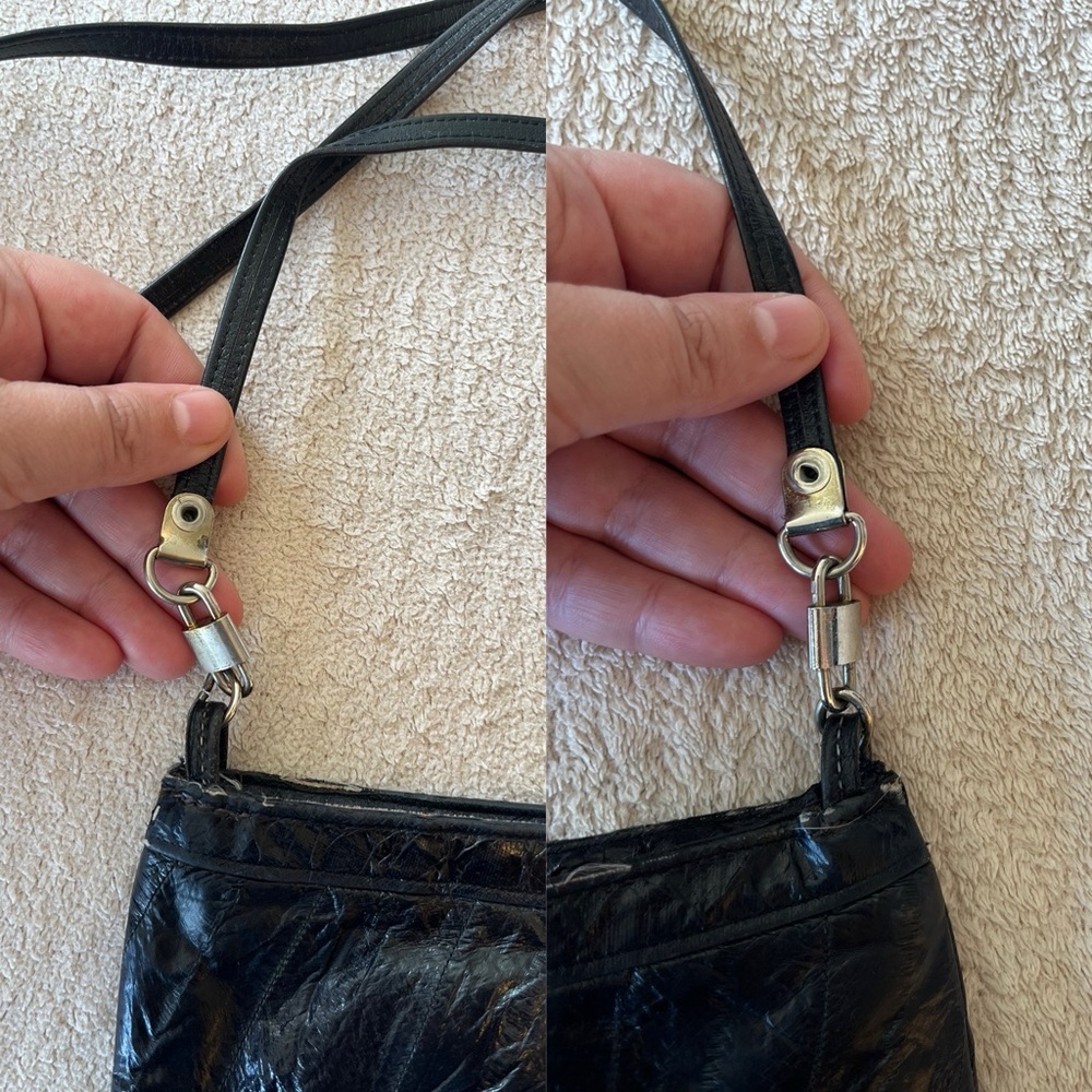 Vintage EL-ELEGANCE Black Glossy Shoulder Bag - Picture 15 of 16